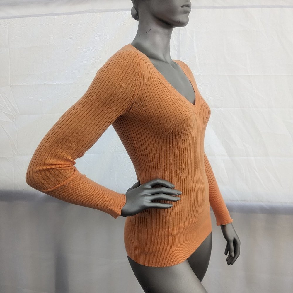Cotton Rib Knit V-neck Long Sleeve Pull On Sweater* - Picture 3 of 15